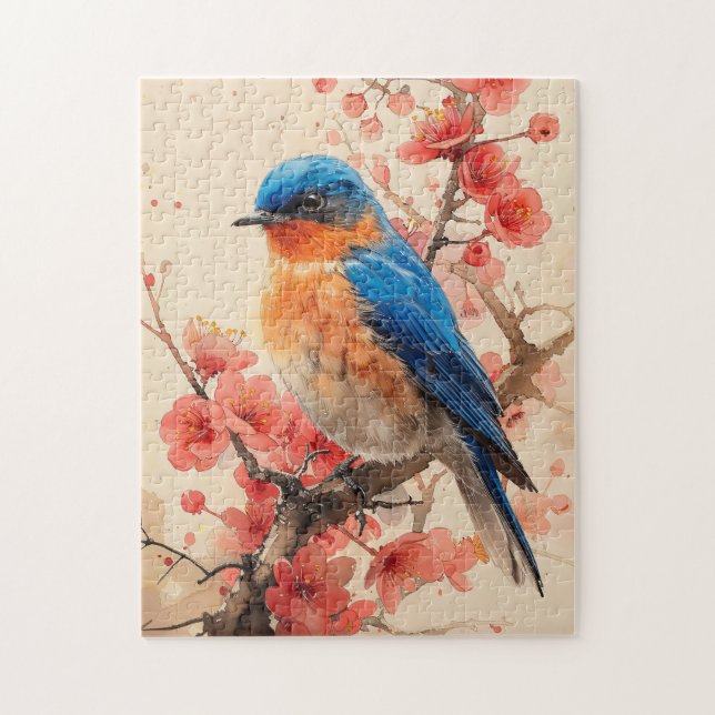 Quebra-cabeça Pintura em árvore do Blossom de Cereja Bluebird (Vertical)