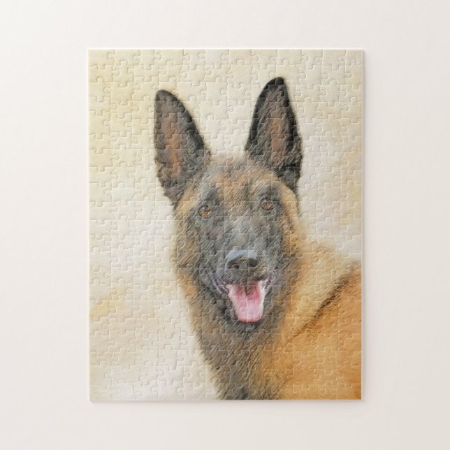Quebra-cabeça Pintura em Malinois Belga - Arte Cachorra Original (Vertical)