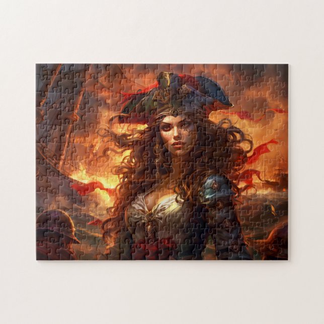 Quebra-cabeça Pintura Fantasia de Pirata Feminina Antes de Queim (Horizontal)
