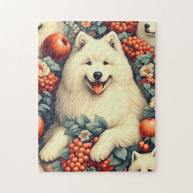 Quebra-cabeça Pintura Floral Cute Samoyed (Vertical)