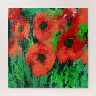 Quebra-cabeça Pintura Floral de Papoulas Vermelhas Abstratas