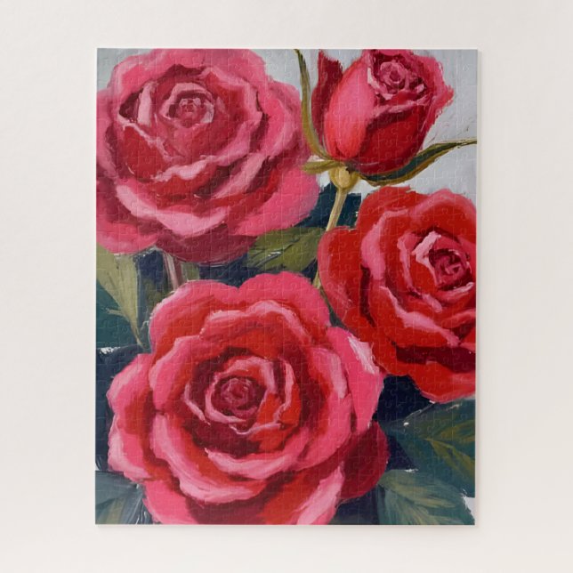 Quebra-cabeça Pintura Floral de Rosas Vermelhas (Vertical)