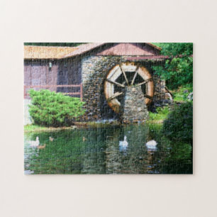 Quebra-cabeça Pintura Fotográfica de Pond Seurat com roda d'água
