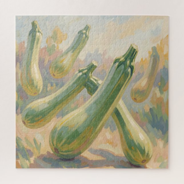 Quebra-cabeça Pintura Impressionista de Abobrinha Verde Fresca (Vertical)