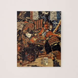Quebra-cabeça Pintura japonesa velha do samurai que luta c.1800s