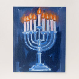 Quebra-cabeça Pintura Menorah Azul Hanukkah Feriado
