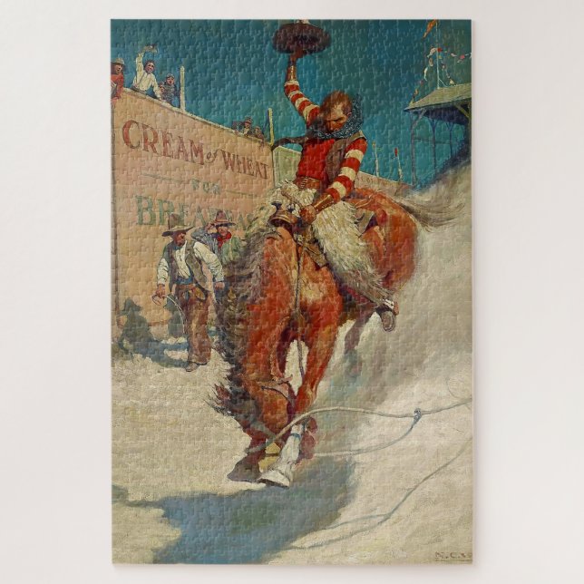 Quebra-cabeça Pintura ocidental de N C Wyeth “O Rodeio” (Vertical)
