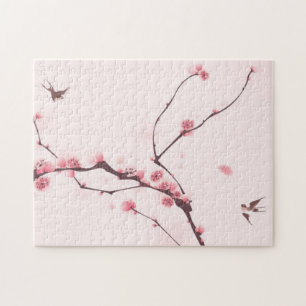 Quebra-cabeça Pintura oriental do estilo, flor de cerejeira