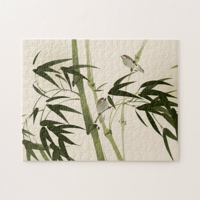 Quebra-cabeça Pintura oriental do estilo, ramos de bambu (Horizontal)