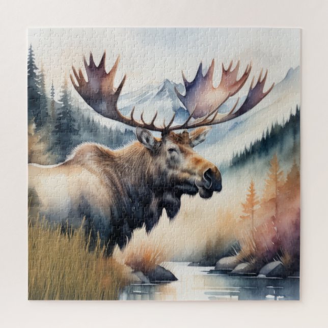 Quebra-cabeça Pintura por Aquarela de Moose Natureza (Vertical)