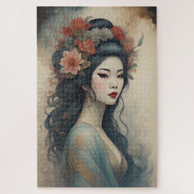 Quebra-cabeça Pintura Por Aquarela Lindas Flores Asiáticas (Vertical)