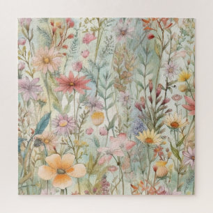 Quebra-cabeça Pintura Rústica de Campo Flores Silvestres Pastel 