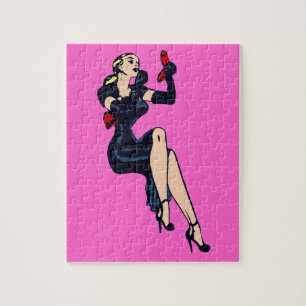 Quebra-cabeça Pinup da Garota Loura-Bonito Vintage