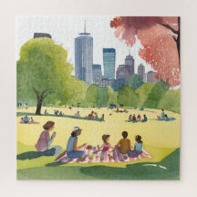 Piquenique no Boston Common | Pintura em Aquarela
