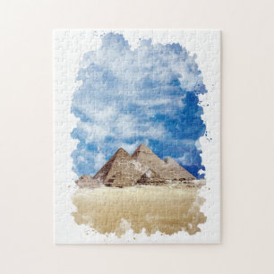 Quebra-cabeça Pirâmide da Arte Watercolor de Giza Egypt
