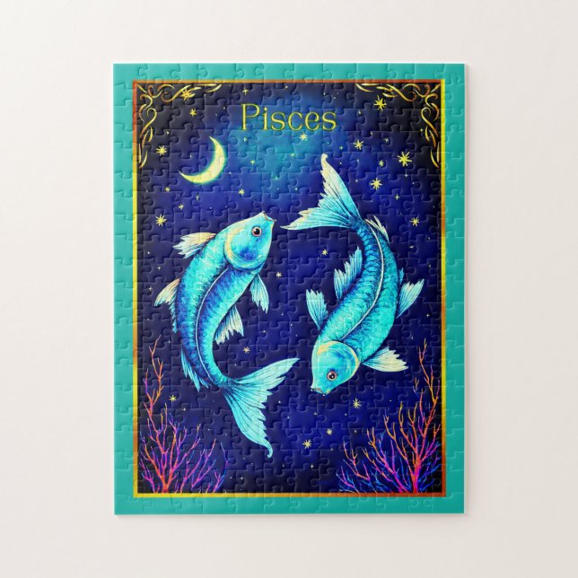 Quebra-cabeça Pisces Zodiac Fish Swimming in Cosmic Waters (Vertical)