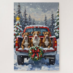 Quebra-cabeça Pitbull Caminhão Vermelho Natal Férias