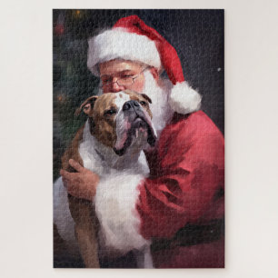 Quebra-cabeça Pitbull com Papai Noel Natal Festivo