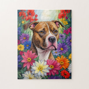 Quebra-cabeça Pitbull no Jardim Flor