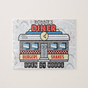 Quebra-cabeça Placa de Lanchonete Retro 50s Personalizada NAME A