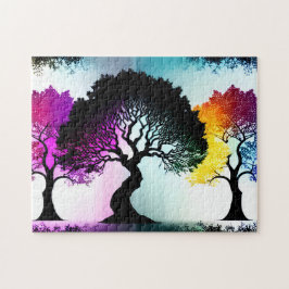 Quebra-cabeça Placas de cor abstrato em árvores pretas Silhuette