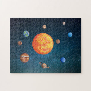 Quebra-cabeça Planetas do Sistema Solar aquarela Sol terra