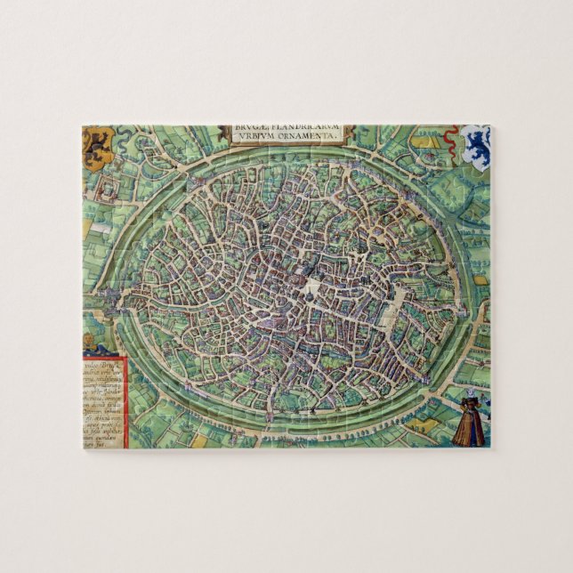 Quebra-cabeça Plano de cidade de Bruges, 'de Civitates Orbis (Horizontal)