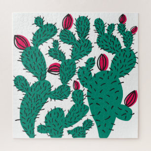 Quebra-cabeça Planta de cactus, padrão verde vintage sem costura
