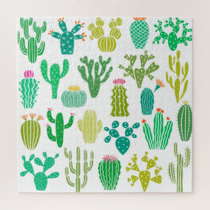Quebra-cabeça Planta de cactus: vintage floral set.