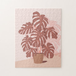 Quebra-cabeça Planta tropical. Monstera (matizes cor-de-rosa e d