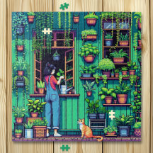 Plantas de Arte e Gato de Pixel Personalizadas