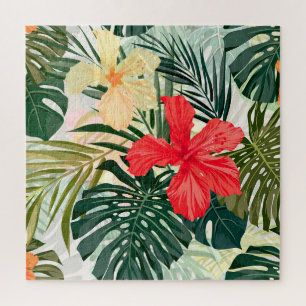 Quebra-cabeça Plantas tropicais havaianas, flores coloridas.