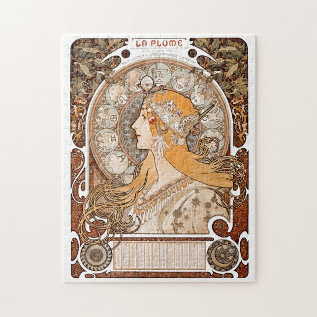 Quebra-cabeça Plume Zodiac Mulher de Alphonse Mucha - Art Nouvea (Vertical)