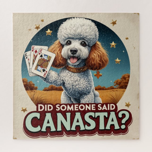 Quebra-cabeça Poddle adora jogo de canasta  (Vertical)