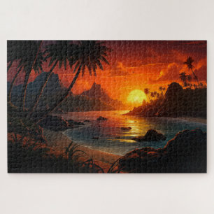 Quebra-cabeça Poético Sunset na Ilustração de Praia Tropical