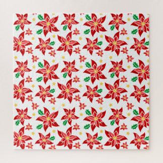 Quebra-cabeça Poinsétias Vermelhas Festivas e Floral de Natal de