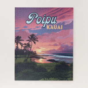Quebra-cabeça Poipu Kauai Hawaii Beach Palm Trees Retro
