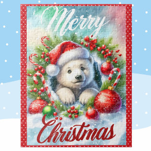 Quebra-cabeça Polar Bear Cub Feliz Criança de Natal