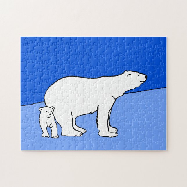 Quebra-cabeça Polar Bear Mãe e Pintura em Cubo - Arte Selvagem (Horizontal)