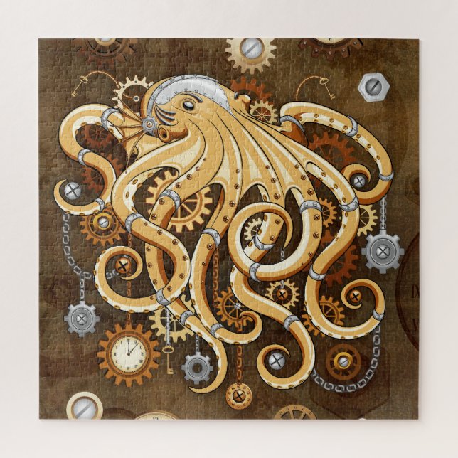 Quebra-cabeça Polvo Steampunk Retro Fantasia Mecânica (Vertical)