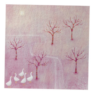 Quebra-cabeça Pomar rosa com pintura paisagística em gansos
