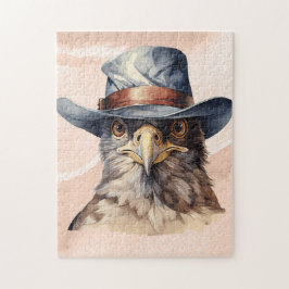 Quebra-cabeça Pombo engraçado vestindo um chapéu de cowboy, aqua