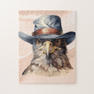 Quebra-cabeça Pombo engraçado vestindo um chapéu de cowboy, aqua
