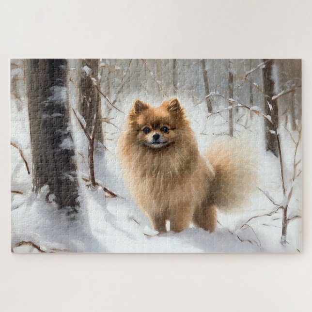 Quebra-cabeça Pomerânia Deixe Nevar Natal (Horizontal)
