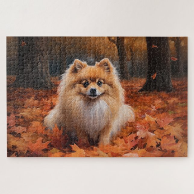 Quebra-cabeça Pomerânia na Queda de Folhas de Outono Inspira (Horizontal)