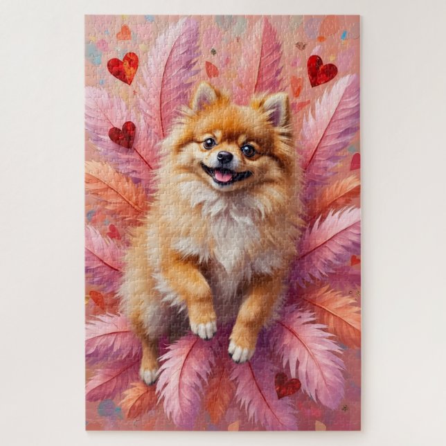 Quebra-cabeça Pomeranian Dog Valentine's Day Feather Cloud (Vertical)