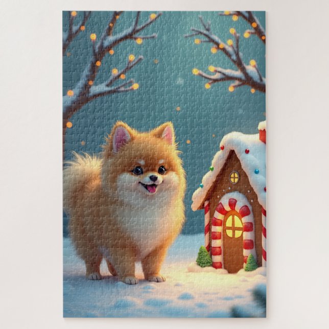 Quebra-cabeça Pomeranian in Gingerbread Village Christmas (Vertical)