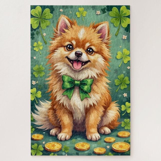 Quebra-cabeça Pomeranian St Patrick’s Day Cute Lucky Dog (Vertical)