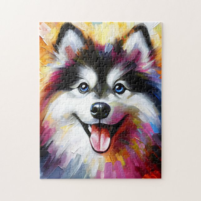 Quebra-cabeça Pomsky Dog Portraje Arte Acrílica Impressão Cão Lo (Vertical)