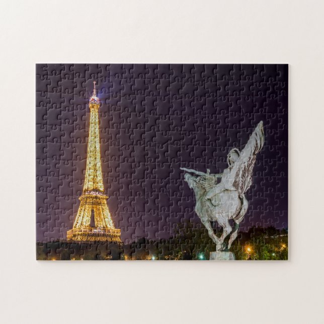 Quebra-cabeça Pont de Bir-Hakeim à noite - Paris, França (Horizontal)